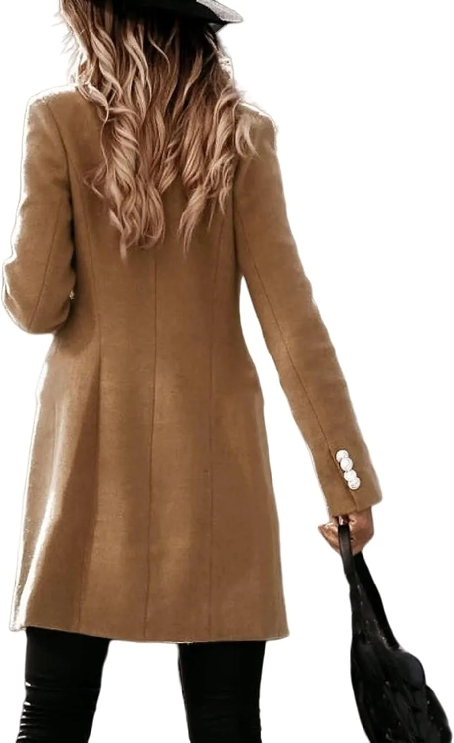 Wool Trench Coat Women Double Breasted Pea Coat Casual Long Sleeve Blazer Notch Collar Jacket Fall Winter Overcoat
