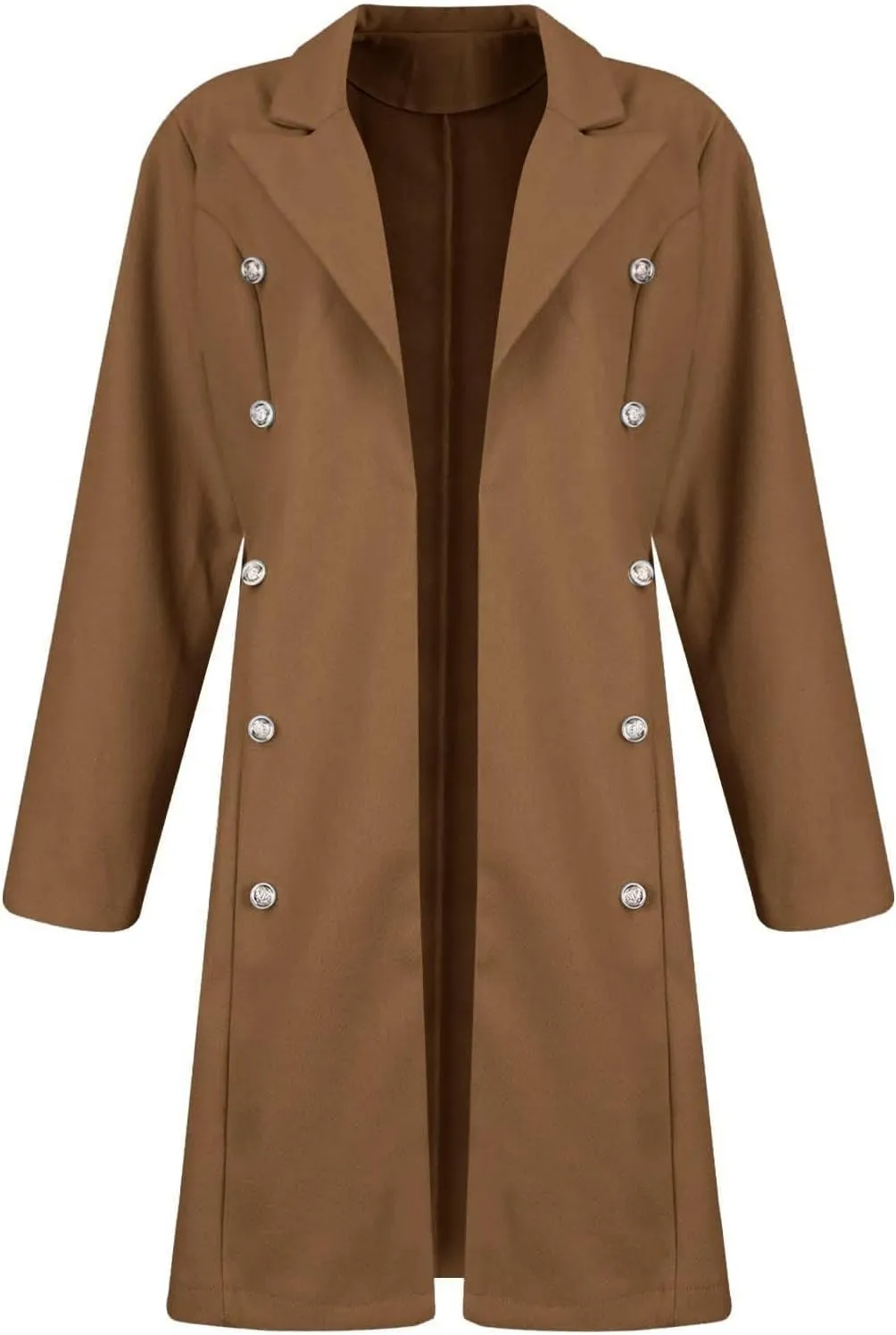 Wool Trench Coat Women Double Breasted Pea Coat Casual Long Sleeve Blazer Notch Collar Jacket Fall Winter Overcoat