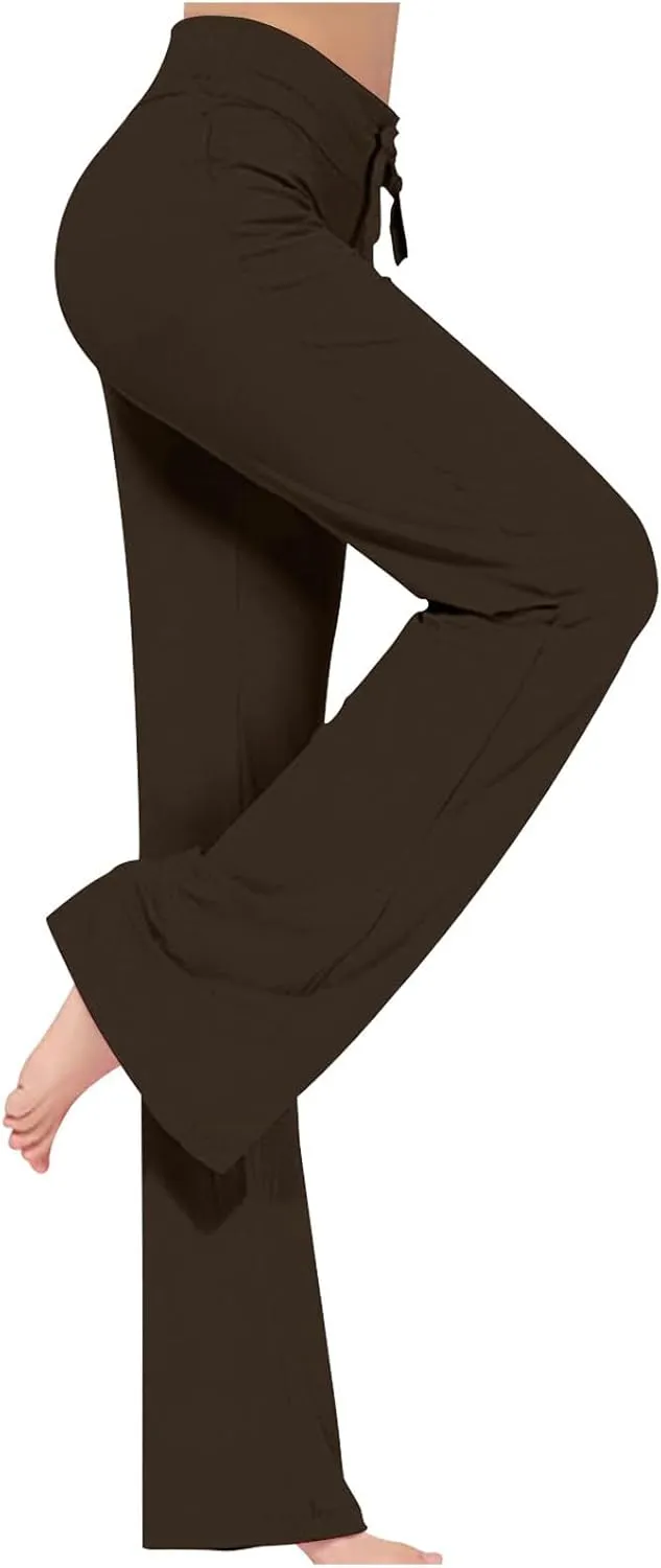 Yoga Pants Women Wide Leg Drawstring Lounge Pants High Waisted Stretchy Trousers Loose See Through Yoga Beach Pant